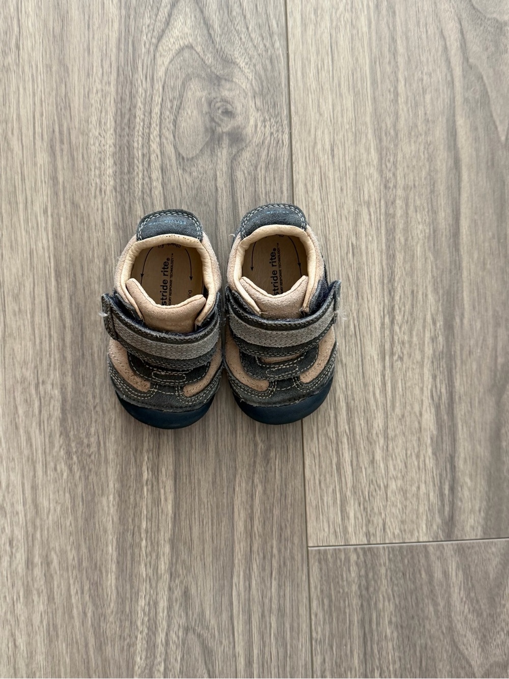 Stride Rite Toddler Grey and Tan Velcro Walker Shoes